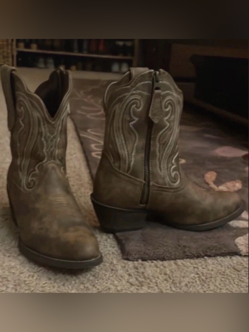 Durango Genuine Leather Brown Embroidered Western Ankle Cowgirl Boots